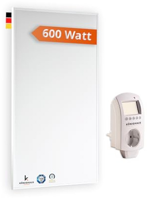 Riscaldatore a infrarossi Könighaus - 600 watt ✓ Doppia protezione anti-surriscaldamento ✓ Temperatura di esercizio in 2-4 min ✓ Montaggio a parete ✓ Termostato