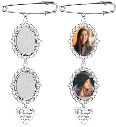 SAVITA 2 Stück Foto Anhänger Brautstrauß, mit 4 Stück Ovale Glas Cabochons Klassische Ästhetik Lünette Anhänger Tabletts Bilderrahmen mit Spitzen Design zum Basteln (Herzlicher Stil Anhänger)