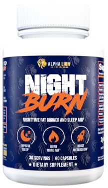 ALPHA LION Night Burn, Metabolism Booster for Weight Loss, Less Body Fat, More Muscle, Promotes Lean Body, Calorie Burning Supplement, Relax Better, Promote Healthy Cortisol (60 Capsules)