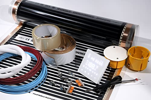 Set Pellicola Riscaldante con Termostato WiFi | Pellicola a Infrarossi 150-220W/m², 230V, larghezza 50, 80, 100 cm | Riscaldamento Elettrico a Pavimento (3m², 220W/m², larg. 50cm)