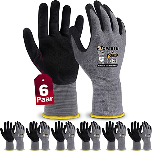 Nopaben 6Paar Arbeitshandschuhe herren - montagehandschuhe mit optimaler Griffigkeit & feinem Tastgefühl, ölresistent und atmungsaktiv, Industrie-Schutzhandschuhe für Mechanik und Werkstatt, GröÃŸ