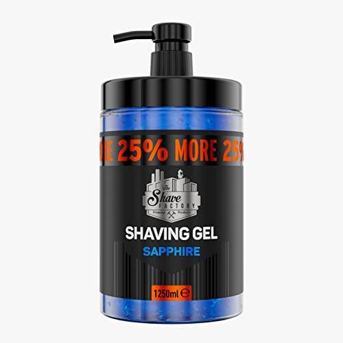 The Shave Factory - Gel à raser | Non irritant | Rasage précis du visage et du corps | Gel à raser pour homme | Hydrate la peau | 1250ml (Sapphire)