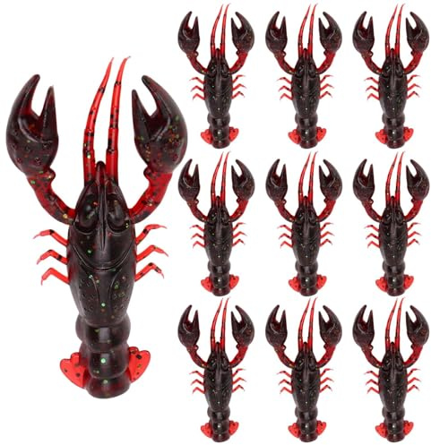 10 Pack Soft Fishing Lure, Plastic Shrimp Crawfish Bait Lobster Claw Artificial Lure Swimbait Freshwater Saltwater Fishing Tackle Baits for Crappie Trout Walleye (RED)