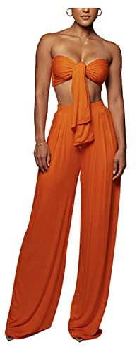 Qiribati Outfit da 2 Pezzi da Donna Bandeau Summer Set Crop Top e Pantaloni per Abiti da Ballo da Ballo