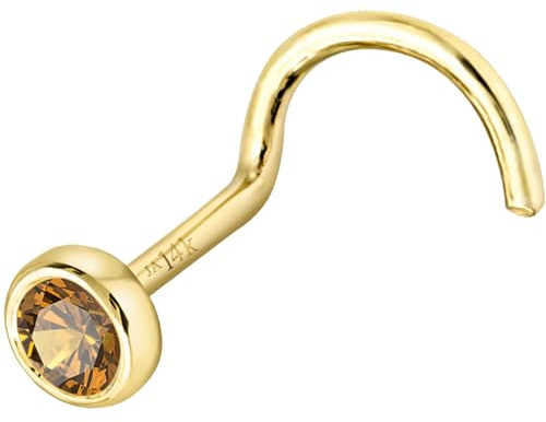 Jewelry Avalanche Solid 14K Yellow Gold Nose Screw Stud Bezel Set 2.5mm Citrine 22G Cork-screw Nose Stud - November Birthstone Nose Ring Stud NSBZ-CN25YG