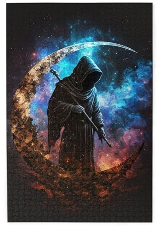 HERRECX 1000 Piece Jigsaw Puzzle - Grim Reaper Sickle Cloak Galaxy Black Wood Puzzle for Adults Teens Family Game Educational Toys Gifts