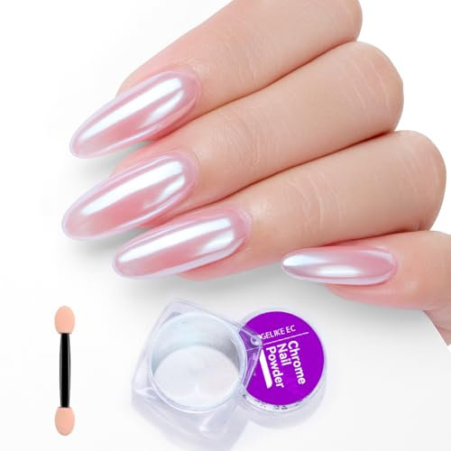 Gelike ec Chrome Nail Powder Pearl: Weiße Glitzer Aurora Mirror Effect Chrom Pulver für Nägel mit Spiegeleffekt Glitter Pigment Nagelpuder Glitzerpuder für Nageldesign Art DIY Salon
