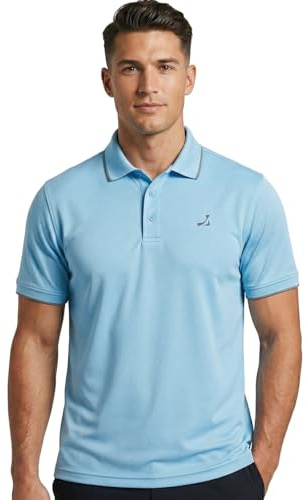 Under Par Men's Golf Polo Shirt Stretch Quick Dry UV T-Shirt, Sky Blue, M