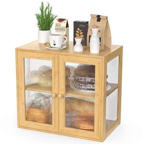 BAMBANG Double Layer Bamboo Bread Box for Kitchen Counter, Bread Bin Farmhouse Large Bread Box with 2 Doors, Wooden Breadbox Storage Container Holder for Homemade Bread, Natural