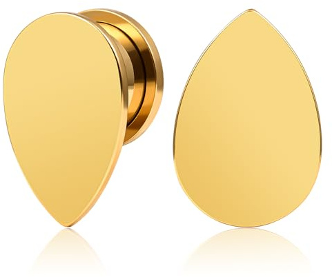 DOEARKO Flesh Tunnel 2 Paia Dilatatore Orecchio in Acciaio Inox Double Flared Ear Plugs Gauges Expanders Stretcher Piercings per Uomini e Donne,8mm a 16 mm (Nero, 14mm)
