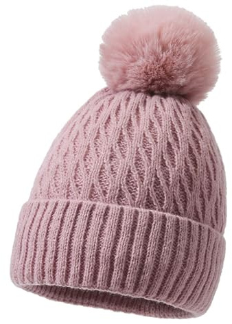 Winter Beanie Hat,Warm Thick Velvet Knitted Hat with Wool Lining,Outdoor Skiing Bobo Hat with Warm Layer Wool Hat (Pink)