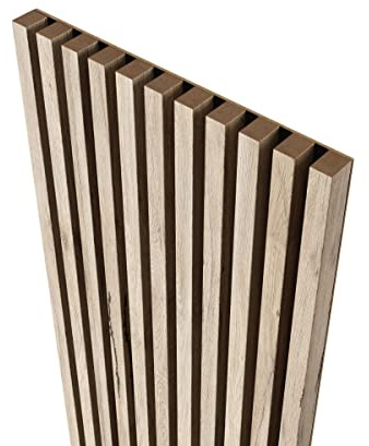 MEBANO Panneaux Acoustiques MDF 4x (18,5x240 cm) Chêne Sanremo Clair sur Plaque Noire – Revêtement Mural Intérieur