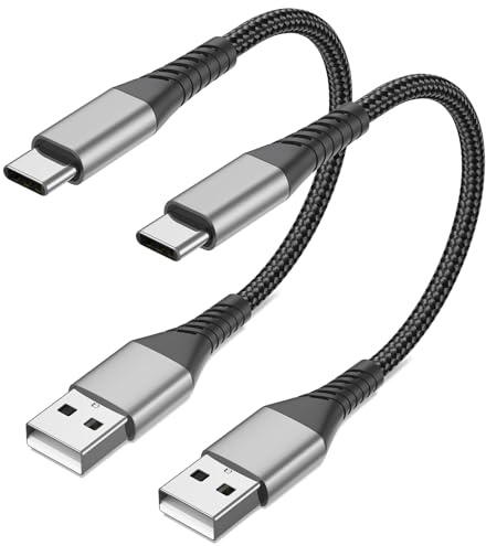 6 inch Short USB C Cable Fast Charging 2 Pack, 0.5ft USB A to USB C Cable Short USBC Cable Braided, 3A USB Type C Cable for iPhone 15 16 17 Pro Max, Samsung Galaxy S24 S23, Google Pixel, iPad