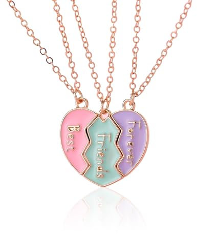 GlamRays BFF Halskette für 3, Herz durchgebrochen Sticking Magnetischer Bester Freund Halsanhänger für Frauen Freundschaft Schmuck Geschenk