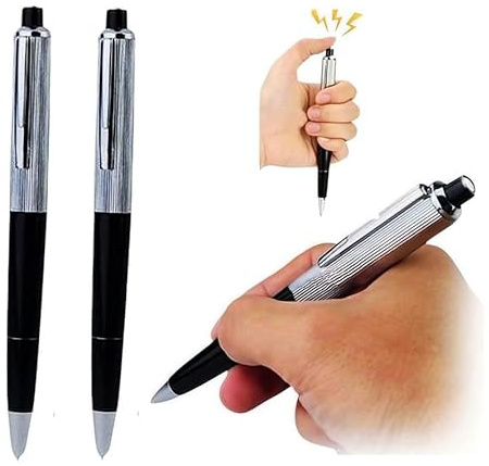 WLngtv Lot de 2 stylos de choc en argent, articles de farce surprenants intéressants, légers, choquants, pratiques, pour jeux de fantaisie en plein air et jeux de gag