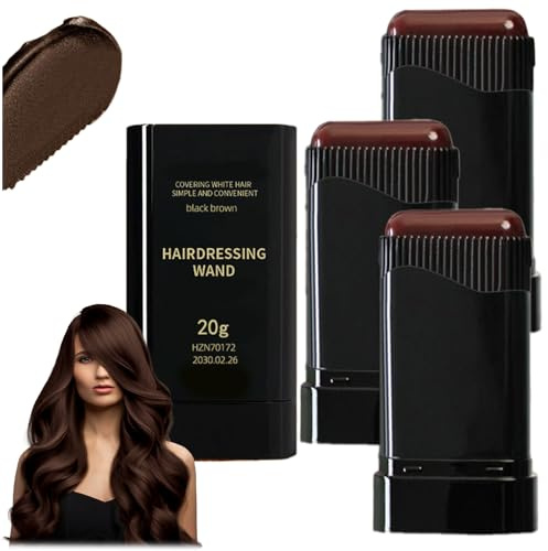 3PCS Temporary Hair Dye Comb, Hair Color Stick, Waterproof and Sweat-Proof Hair Dye Combs, Portable 2-In-1 Touch-Up Hair Colouring Combs for Women & Men Gray Hair Coverage (Black Brown*3)