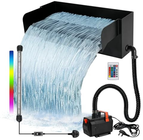Kit de filtre cascade de bassin avec pompe de 45 W 3000 l/h, cascade de jardin en acier inoxydable de 30 cm avec lumière LED colorée, idéal pour piscine, terrasse, ruisseau et décoration de jardin