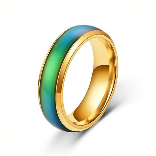 Zannthra Stainless Steel Temperature Sensative Color Changing Ring for Men Women Mood Ring Stylish and Unique Accessory (gold, 10)
