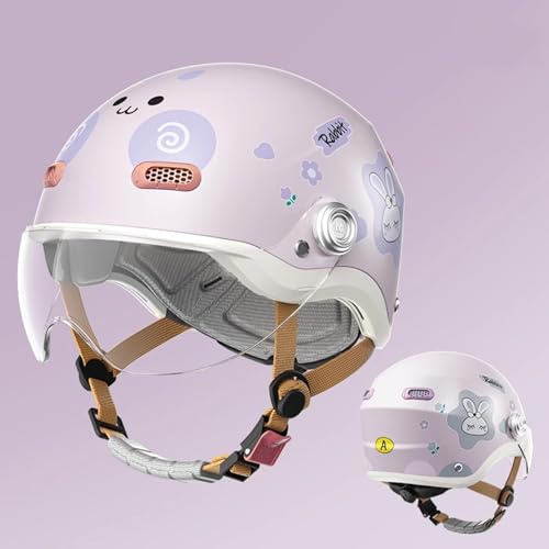 QJWMatic Casco da Moto per Bambini, Aperto, Elettrico, Scooter, Bici da Strada, con Visiera Parasole, retrò, Mezzo Casco per Ragazzi E Ragazze per Bambini dai 2 Ai 14 Anni A,48-55CM