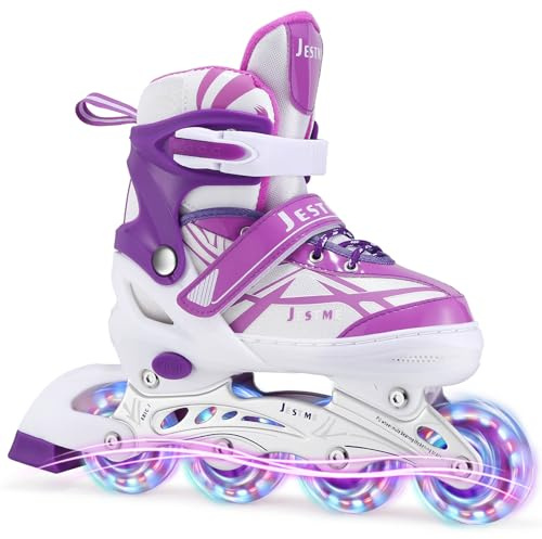 Pattini in linea regolabili per bambini ragazze ragazzi principianti, Pattini a rotelle rosa e viola per bambino e adolescente per lo sport (Viola, L (EU36-40))