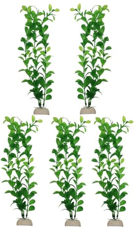 XinYangMao Juego de 5 Plantas Artificiales Largas para Pecera/Acuario, Decoraciones Seguras para Peces de Color Verde, Plantas de Plástico para Peces Tropicales