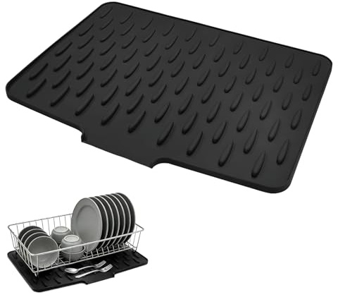 xiaoxiaozhijia Alfombrilla de escurridor de platos,Alfombrilla protectora de tapa de silicona,Tapete Escurridor de Platos,Apto para fregaderos y encimeras de cocina (Negro)