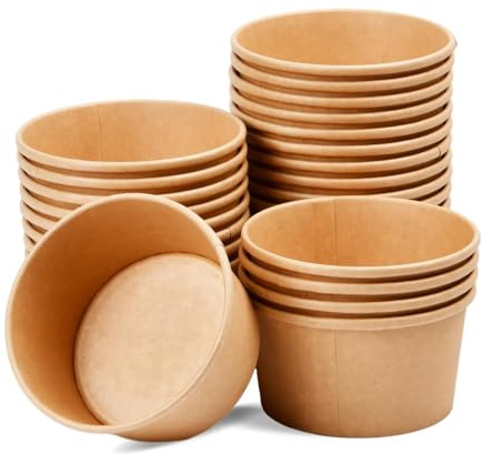 Set med 50 st pappersmuggar, soppmuggar, salladsskålar, ismuggar, kartong, komposterbara engångsmuggar för soppa, sallad, dessert, förrätter (400 ml)