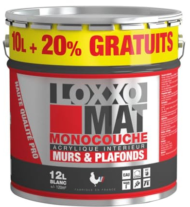 LOXXO Peinture Mat Monocouche Blanc 12 L