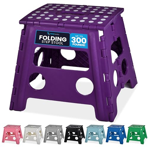 Handy Laundry Folding Step Stool 13 Inch, Purple, Non-Slip Holds 300 lbs | Foldable Collapsible Step Stool, Kitchen Bathroom Bedroom, Adults