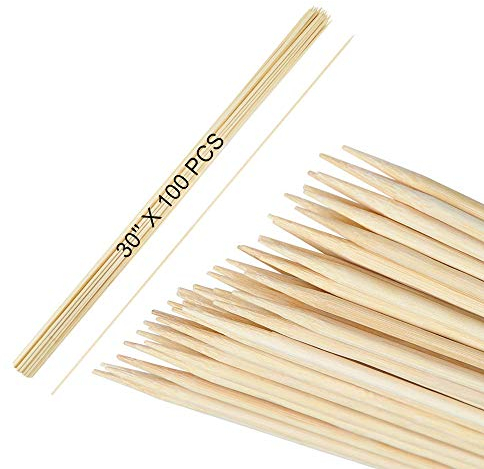 Bambusspieße für Marshmallow-Rösten, 76,2 cm lang, 6 mm dick, extralang, robuste Holzspieße, Bratspieße, S'Mores-Spieße, Hot-Dog-Spieße, für Camping, Party, Kebab, Würstchen (100 Stück)