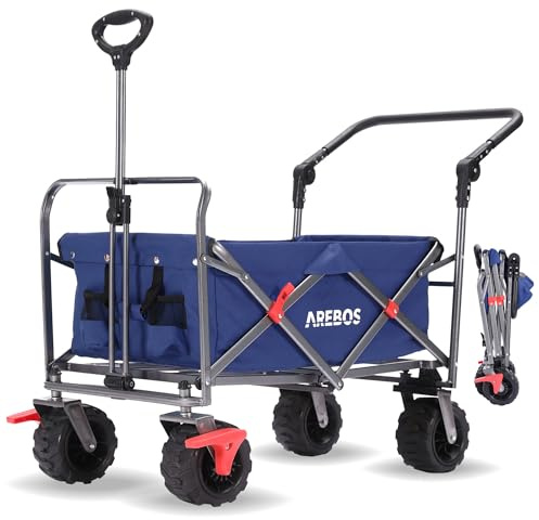 Arebos Carrello pieghevole a mano | Carrello di trasporto e per attrezzi, con 2 borse a rete, freno ruote anteriori, manico telescopico, portata fino a 100 kg | Blu