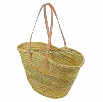 Cestería Aparici - Capazo de palma con asas largas beige. Capazo para playa, capazo para compra, cesta para customizar 5030-8 (nº8: 45x25x27)