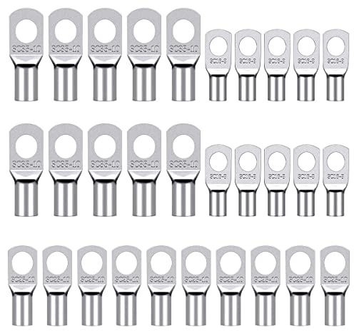 Cosse Electrique,30 Pièces Cosse à Sertir Kits,16mm² 25mm²35mm²Cosses de Câble à Anneau,Bornes en Cuivre Etamé Connecteurs SC