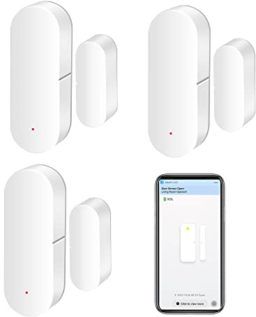 SENCKIT WiFi-dörrsensor: Smart dörr öppna/stängda detektorer, trådlös fönstersensor med appaviseringsvarning, kontaktsensor för hemsäkerhet, kompatibel med Alexa Google Assistant (3-pack)