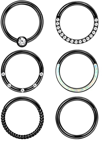 Adramata 6 Pcs Nasenpiercing Ring Septum Ring für Damen Herren - Silber Nostril Chirurgenstahl Nase Helix Conch Tragus Ohr Lippenringe Nasenring Set - 16G 18G