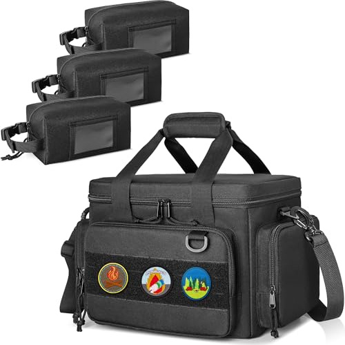 GOBUROS Tactical Ammo Storage Bag with 3 Ammo Pouches, Shooting Range Bag with Detachable Shoulder Strap, Ammo Pouch Carrier with Multiple Pockets for Range Shooting Hunting, Black