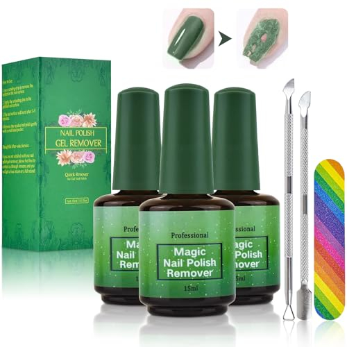 3PCS Magic Remover Uñas Semipermanente Removedor Esmalte Quita Semipermanentes Quitaesmalte Quitar Permanente de Gel Esmaltes Permanentes Retirar Nail Polish + Lima de Uñas + 2 Rascador de Esmalte