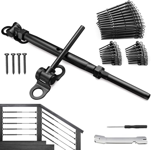 BLIKA 50 Pair 1/8 Black Cable Railing Kit Swage Toggle Turnbuckle Hardware, Adjustable Angle T316 Stainless Steel Cable Railing Kits for 2x2, 4x4 Wood Posts, Black Deck Railing Kit for Stairs
