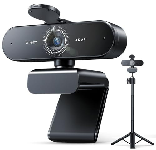 EMEET Webcam 4K, NOVA 4K Webcam mit Stativ, 2 Mikrofon mit Rauschunterdrückung, Ultra HD Webcam mit 73° Weitwinkel und Objektivabdeckung, PDAF Automatische Lichtkorrektur, Webcam für Mac, Laptop