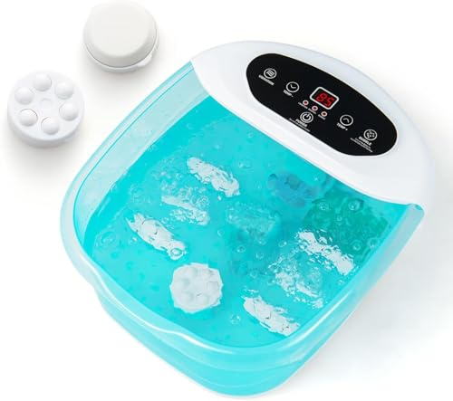 GOPLUS Pediluvio Eléctrico con Boquillas de Calor y Aire y Vibraciones, Temperatura Ajustable 35-46℃, Masaje de Pies con Rodillos de Masaje y Piedra Pedicura para Aliviar (Azul Claro)