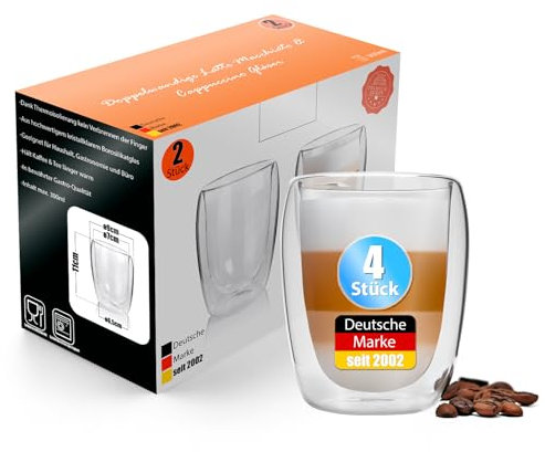 BigDean 4 Stück doppelwandige Latte Macchiato Gläser 300 ml – Kaffeegläser in Geschenkverpackung