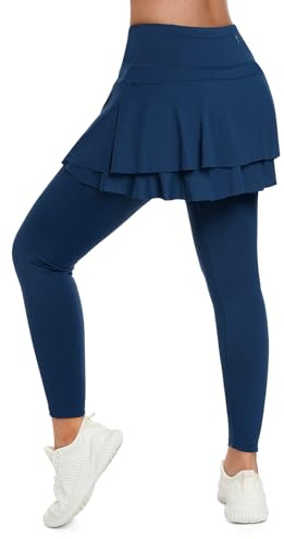 ANIVIVO Skirted Leggings for Women Capri, Athletic Tennis Skirt with Leggings Golf Pickleball Clothes with Pockets, Navy Blue Full Length Skirts, Large