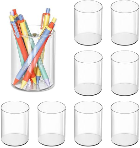 X-BLTU 8 Pièces Pot à Crayons en Acrylique Transparents, Stylo Rond Bureau