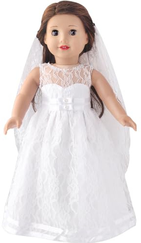 DUORUIMI Robe de mariée longue en dentelle blanche pour poupée américaine 45,7 cm avec voile de mariage
