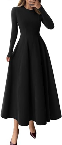 PRETTYGARDEN Cocktail Dresses for Women 2026 Elegant Classy Fall Long Sleeve Midi A Line Flowy Modest Winter Party Dress (Black,Large)