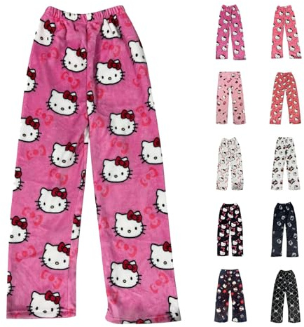 Chnnamzu Bas De Pyjama Femme, Pantalon Pyjama Femme Flanelle Pyjamas Polaire Chaud et Doux Confortable Dessin Animé Imprimé Kawaii Fille Lounge Pantalons à La Mode Maison 2025