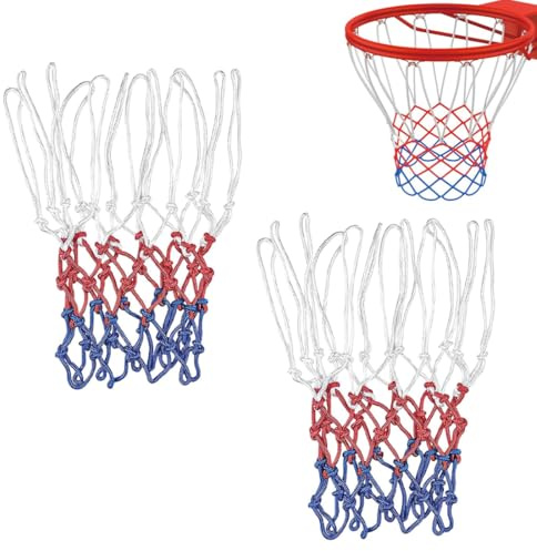 2 Pezzi Rete Canestro Basket Esterno, Ricambio Rete Canestro, Retina Da Basket, Dimensioni Standard Rete Di Pallacanestro, Per Sport All'Aperto E Chiuso, Rete Spessa 4 mm, Rossa, Bianca E Blu