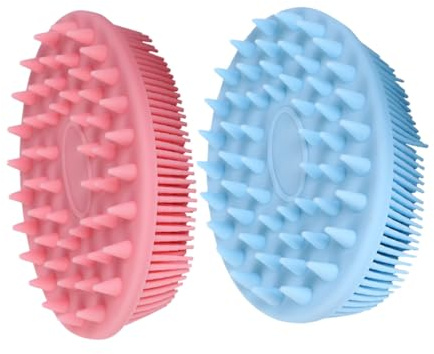 LOORGVEL Cepillo de Silicona para Champú y Masaje Multifuncional 2 Piezas Doble Cara Rosa y Azul para Limpieza y Exfoliación del Cuero Cabelludo Baño Infantil y Adulto