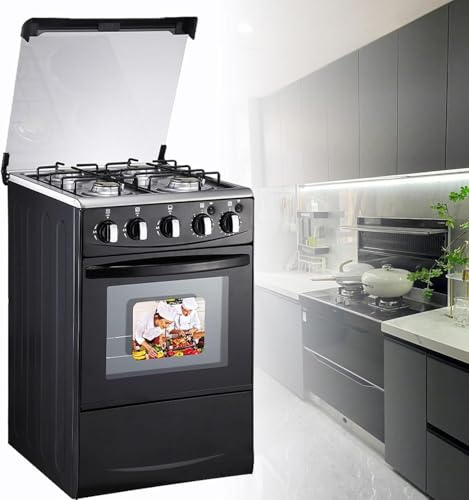 Fornello a gas con forno, fornello da incasso 2 in 1 da 32 pollici, 4 bruciatori a spirale e forno in acciaio inossidabile da 50 l, griglie continue resistenti per cucina ristorante