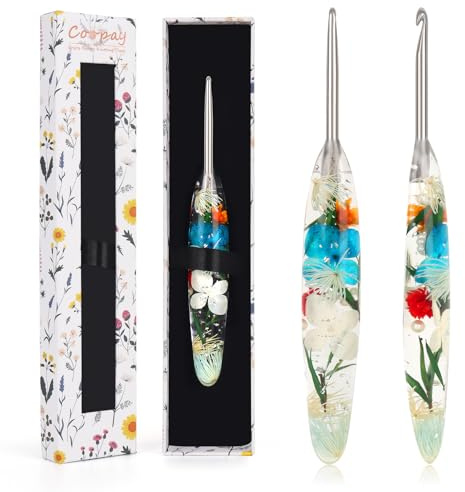 Coopay 4.0mm Crochet Hook, Bling Floral Resin Crochet Hooks with Case, Smooth Stainless Steel Crochet Hook, Ergonomic Crochet Hooks for Arthritic Hands, Ideal for Crocheting Blankets, Dolls, Scarves